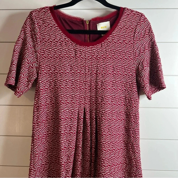 Anthropologie Maeve‎ Burgundy White Short Sleeve A-Line Mini Dress. Size Medium. - Picture 5 of 12